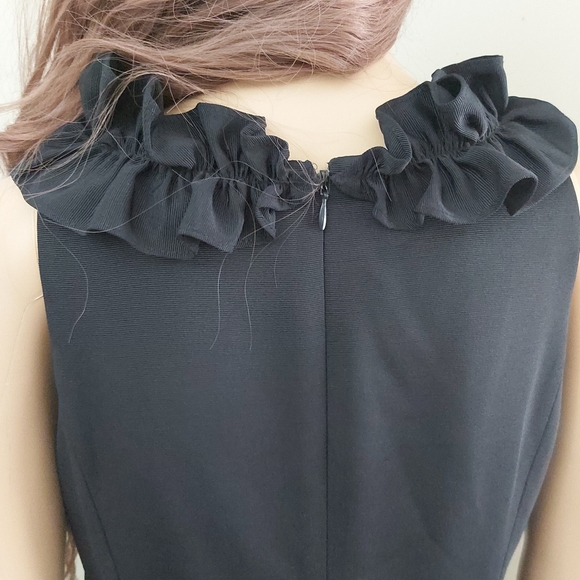 Eliza J ruffled V neck fit and flare midi dress sleeveless blue black - Picture 7 of 14